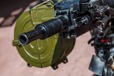 Russian machine-automatic grenade launcher AGS-17, blurred background, close-up.automatic grenade launcher on fighting position