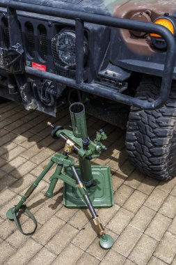 Grenade infantry.automatic grenade launcher on fighting position.Put on the grass