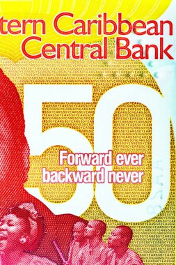 Doğu Karayipler 'e ait 50 Doğu Karayip doları 2024. Doğu Karayipler' in hatıra banknotu piyasada yok ve Grenada 'nın bağımsızlığının 50. yıldönümü ve Eric Gary' nin.