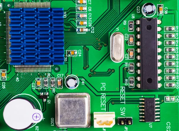 Close up of a printed green computer circuit board — Stock Photo, Image