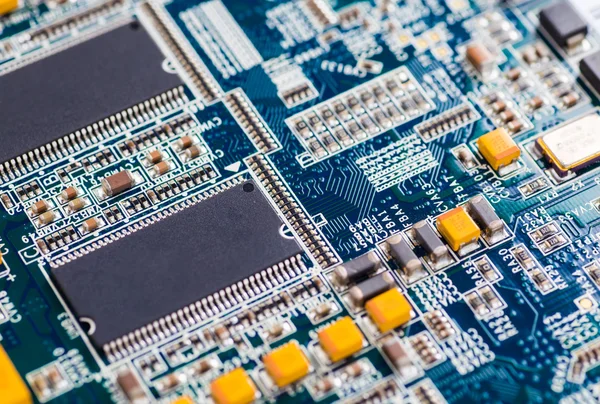 Printed computer motherboard with microcircuit, close up — Stock Photo, Image