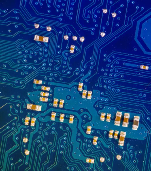 Fundo azul da placa de circuito da placa-mãe do computador — Fotografia de Stock
