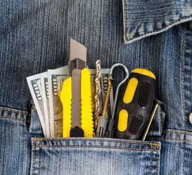 Araçlar, tornavida, vida, kot ceket sabit bıçak