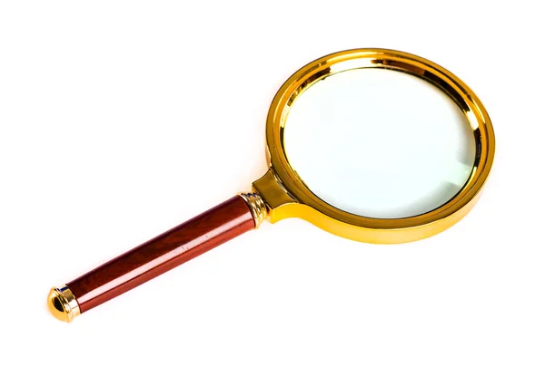 Photo of a Brass Magnifying Glass with wooden handle, isolated o — Stock Photo, Image