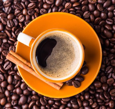 Kahve fincanı ve kahve çekirdeği.