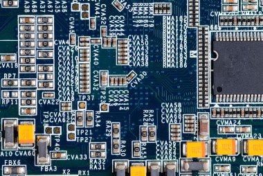 Bilgisayar anakartının mavi devre kartı arka planı