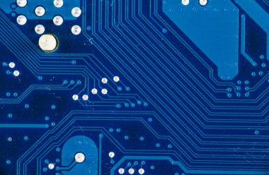 Bilgisayar anakartının mavi devre kartı arka planı