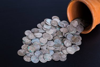 eski ortaçağ paralar hazinesi Gümüş arka plan
