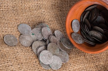 eski ortaçağ paralar hazinesi Gümüş arka plan