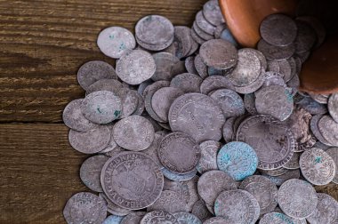 eski ortaçağ paralar hazinesi Gümüş arka plan
