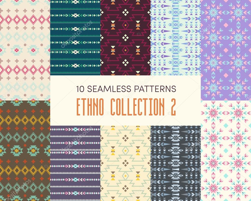 Set of ten ethnic seamless patterns.