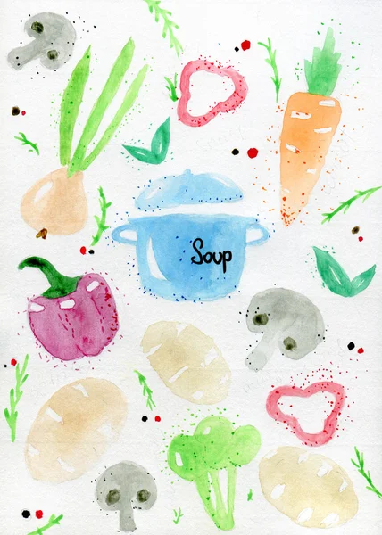 Колекція акварельних супів овочів — стокове фото