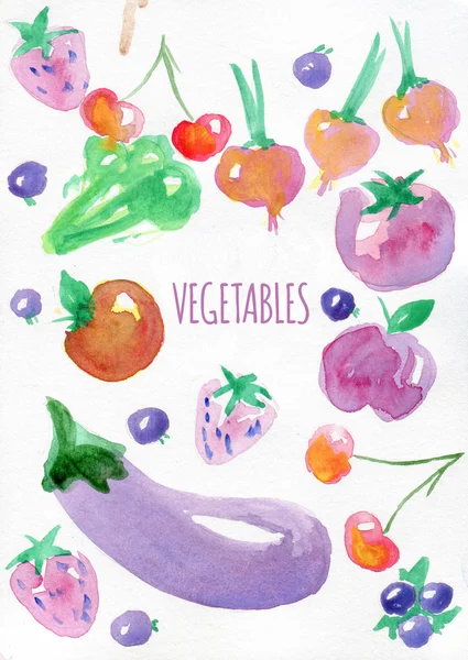 Sbírka akvarel ovoce a zeleniny — Stock fotografie