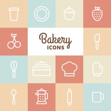 Fırın Icon set. Renkli fırın araçlar illüstrasyon