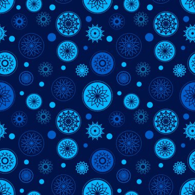 Mavi parlak renkli kar taneleri desen