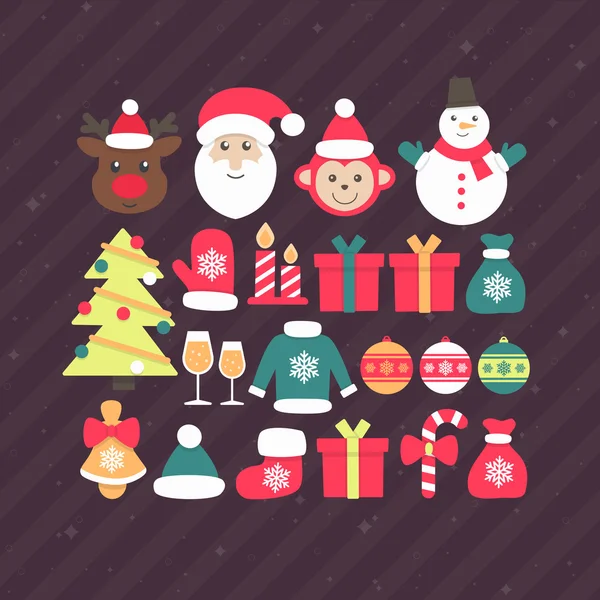 Merry christmas and happy new year icon collection with holiday characters — Stock vektor