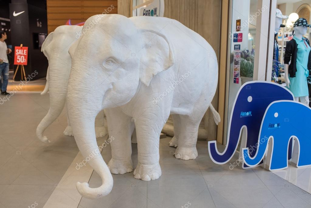 White elephant statue inside Terminal 21 department store Stock