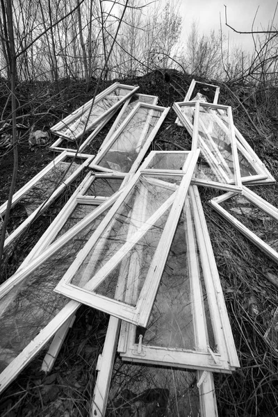 Classic Wooden Windows Were Replaced Metal Plastic Windows Energy Saving — Stock Photo, Image