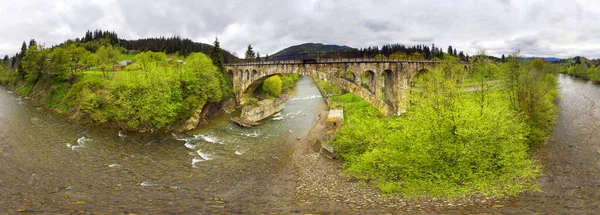 Légi Felvétel 360 Panoráma Drón Város Vorokhta Ukrajnában Kárpátok Ivano — Stock Fotó