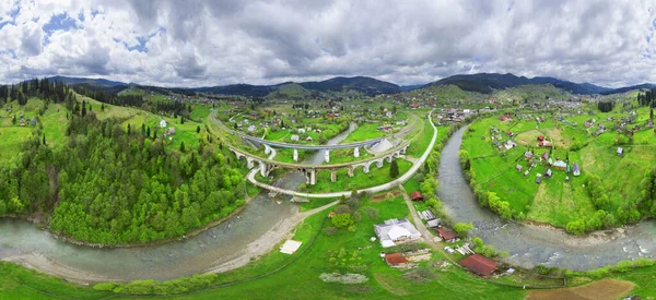 Zdjęcie Lotnicze 360 Panorama Drona Miasta Worochta Ukrainie Karpaty Obwód — Zdjęcie stockowe