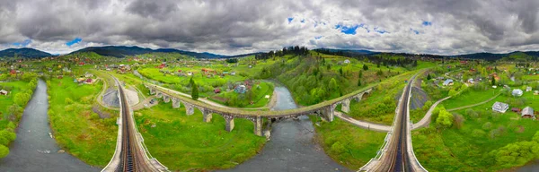 Zdjęcie Lotnicze 360 Panorama Drona Miasta Worochta Ukrainie Karpaty Obwód — Zdjęcie stockowe