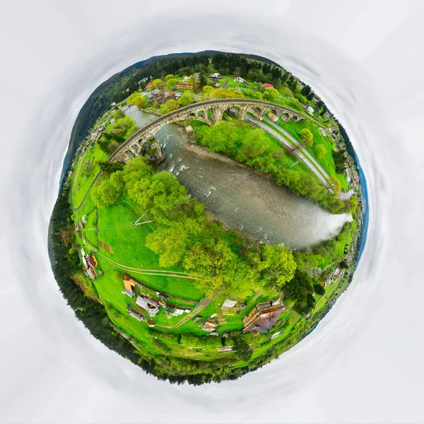 Luftbild 360 Grad Panorama Der Stadt Worochta Den Ukrainischen Karpaten — Stockfoto