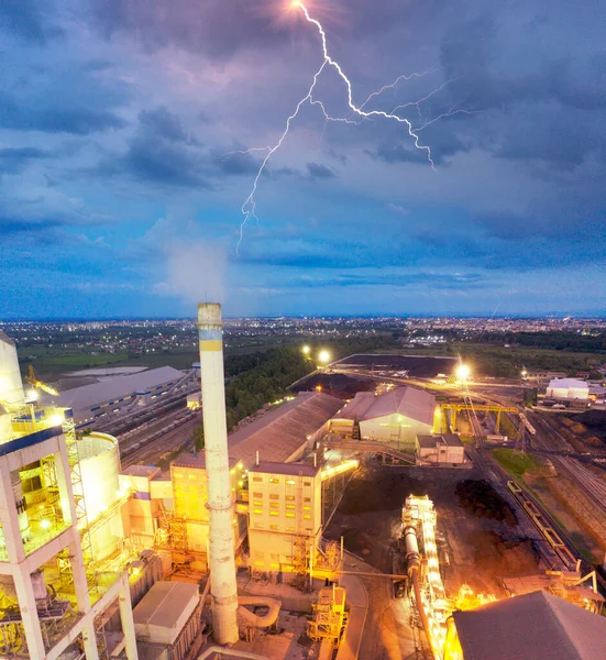 Grande Impianto Drone Foto Aerea Grandi Strutture Metalliche Tubi Una — Foto Stock