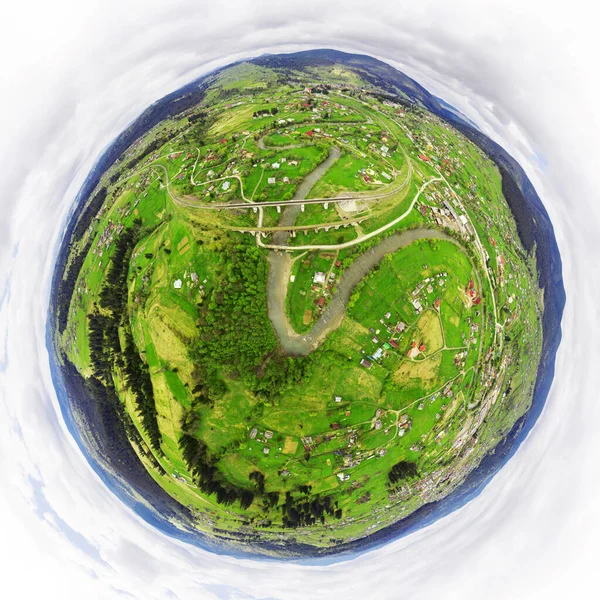 Luftbild 360 Grad Panorama Der Stadt Worochta Den Ukrainischen Karpaten — Stockfoto