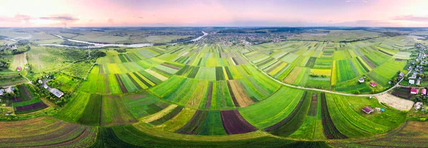 Panorama Esférico 360 Europa Oriental Ucrânia Campos Fazenda Listrados Perto — Fotografia de Stock