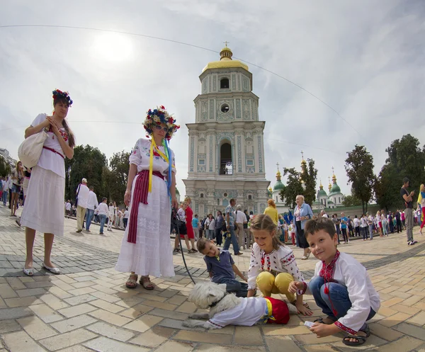 People in National clothes on Independence Day — стокове фото