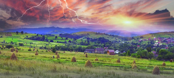 Haystacks in summer in Carpathians — Stock Photo, Image