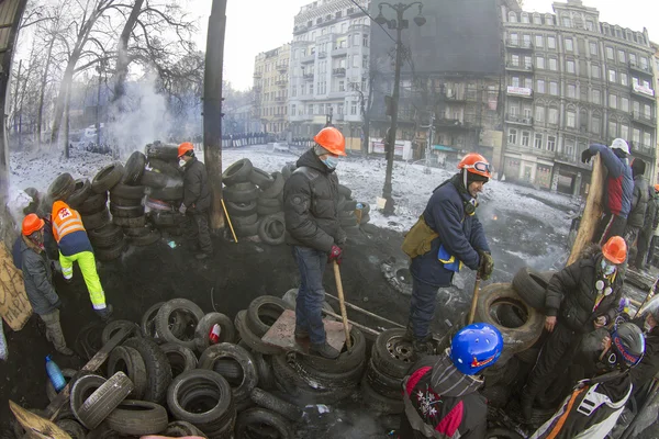Barricadas en la calle Hrushevskoho — Foto de Stock