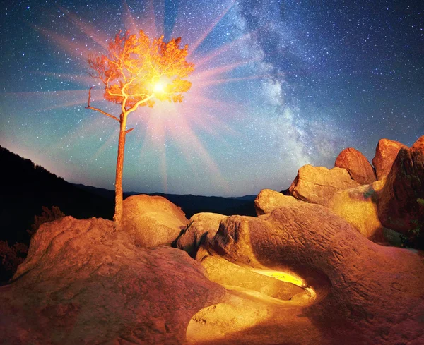 在晚上的岩石 Dovbush — 图库照片