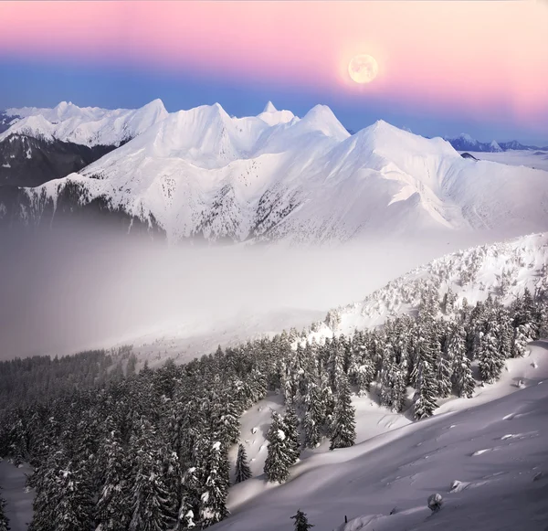 冬吹雪の後の山の風景 — ストック写真