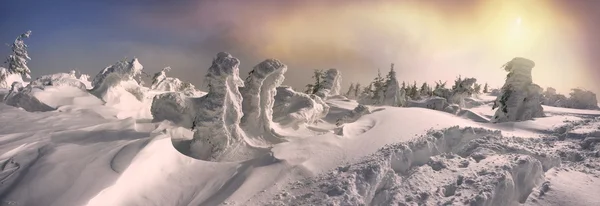 冬吹雪の後の山の風景 — ストック写真