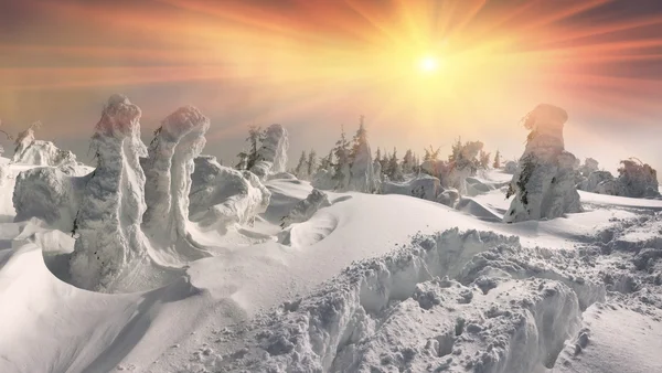 Dağ manzarası blizzard sonra kış — Stok fotoğraf
