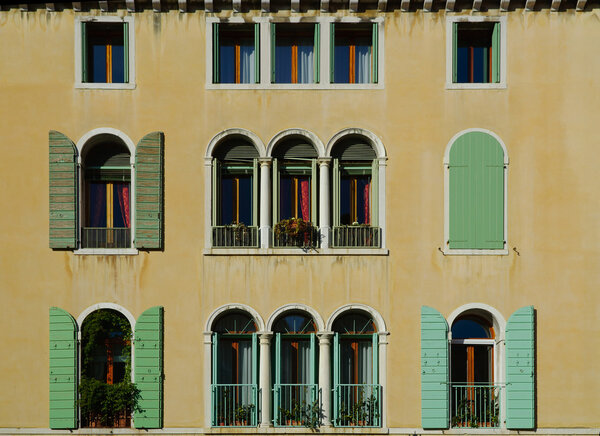 02-06-2016, Venice, Italy - Typical venetian windows in a geometric view