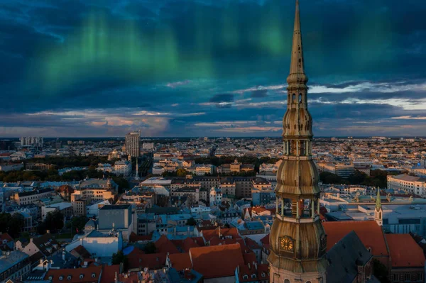 Magische Stormachtige Zonsondergang Boven Oude Stad Van Riga Hoofdstad Van — Stockfoto