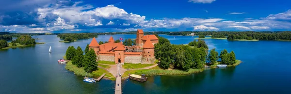 Vista Aérea Trakai Sobre Castelo Medieval Ilha Gótica Lago Galve — Fotografia de Stock