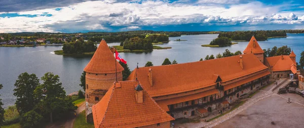 Aerial View Trakai Medieval Gothic Island Castle Galve Lake Flat — Stock Photo, Image