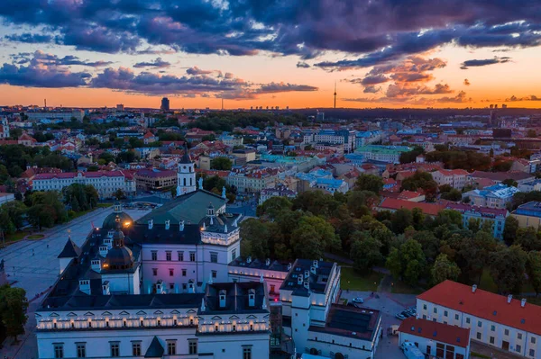 Prachtige Vilnius Oude Stad Panorama Bij Zonsondergang Magische Zonsondergang Boven — Stockfoto