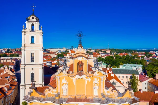 Sunny Aerial Vilnius Old Town Scena Vista Aerea Tetti Rossi — Foto Stock