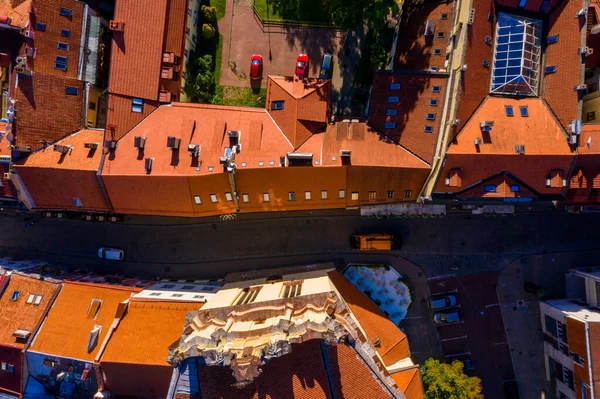 Sunny Aerial Vilnius Old Town Luftudsigtsscene Røde Hustage Vilnius Fra - Stock-foto