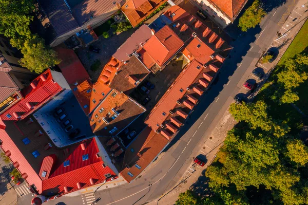 Sunny Légi Vilnius Óvárosi Légi Felvétel Jelenet Vilnius Vörös Háztetői — Stock Fotó