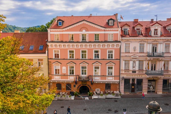 Sunny Aerial Vilnius Παλιά Πόλη Εναέρια Άποψη Σκηνή Κόκκινες Στέγες — Φωτογραφία Αρχείου