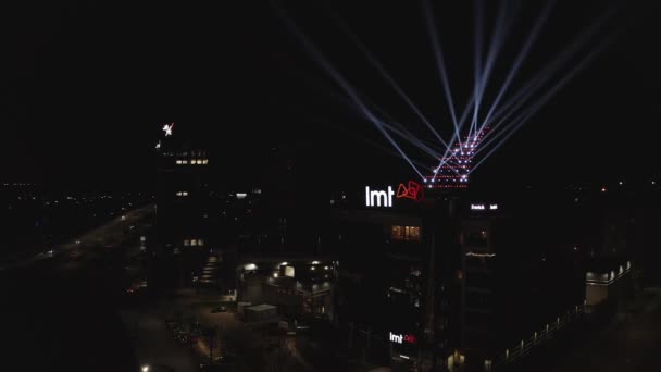 Riga Letland 2020 Licht Festival Staro Riga Letse Toren Gebouw — Stockvideo