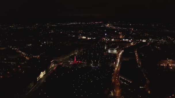 Vliegen Overnachting Stad Riga Letland Prachtige Nachtstad — Stockvideo