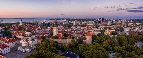 Late Afternoon Sunset Aerial View Overlooking Medieval Walled City Tallinn — Stock Photo, Image