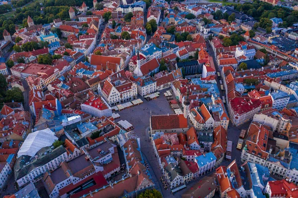 Késő Délutáni Naplemente Légi Kilátás Nyílik Középkori Falú Város Tallinn — Stock Fotó