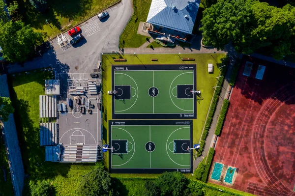 Vedere Aeriană Terenurilor Fotbal Baschet — Fotografie, imagine de stoc